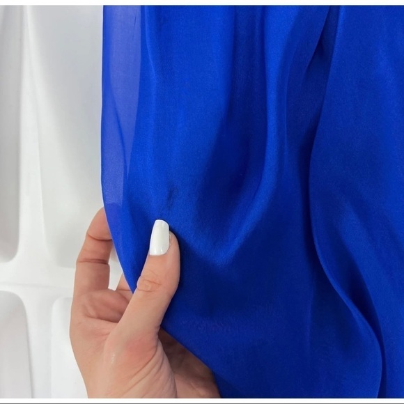 Carmen Marc Valvo Sz 4 Blue Long Formal Dress Gown Strapless One Shoulder Ruched - Picture 7 of 11